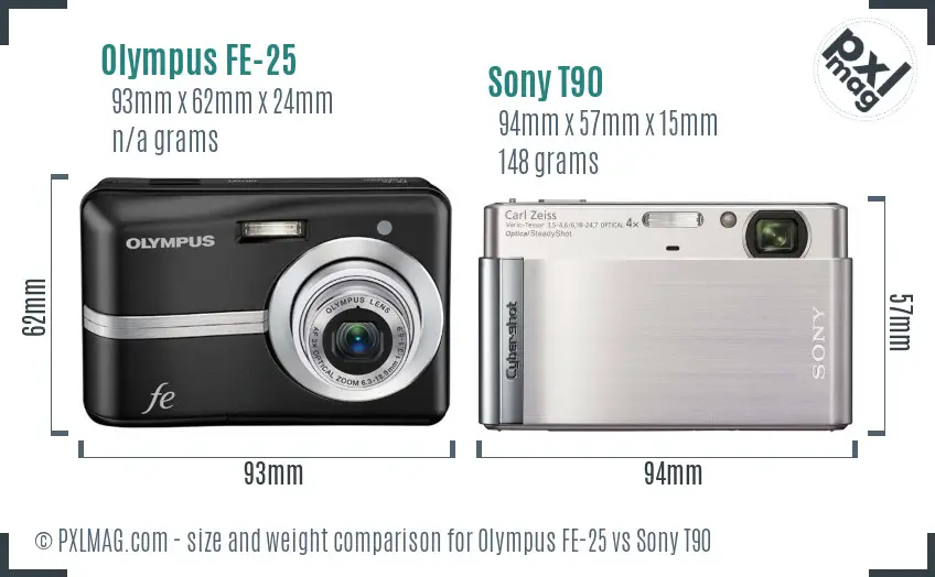 Olympus FE-25 vs Sony T90 size comparison