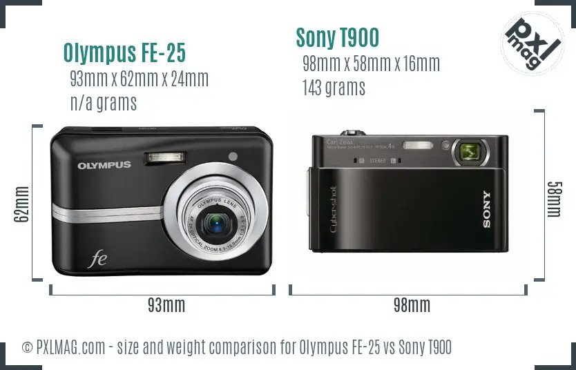 Olympus FE-25 vs Sony T900 size comparison