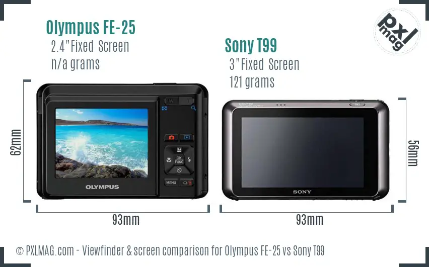Olympus FE-25 vs Sony T99 Screen and Viewfinder comparison