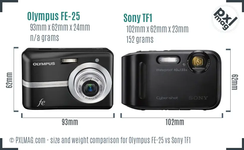 Olympus FE-25 vs Sony TF1 size comparison