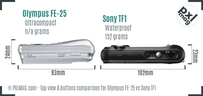 Olympus FE-25 vs Sony TF1 top view buttons comparison