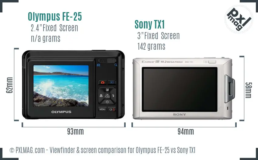 Olympus FE-25 vs Sony TX1 Screen and Viewfinder comparison