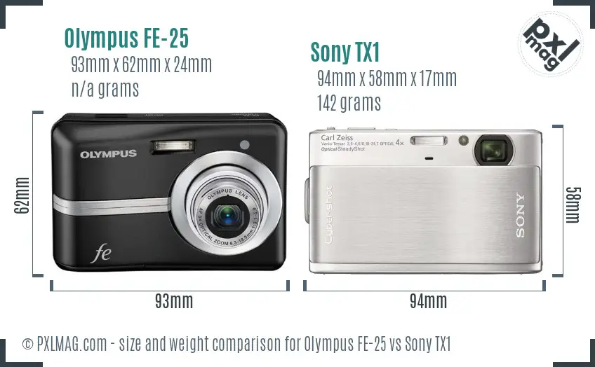 Olympus FE-25 vs Sony TX1 size comparison