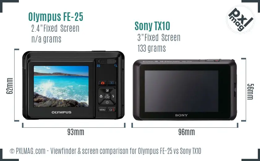 Olympus FE-25 vs Sony TX10 Screen and Viewfinder comparison