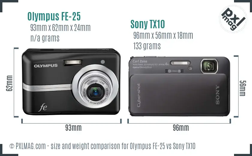 Olympus FE-25 vs Sony TX10 size comparison