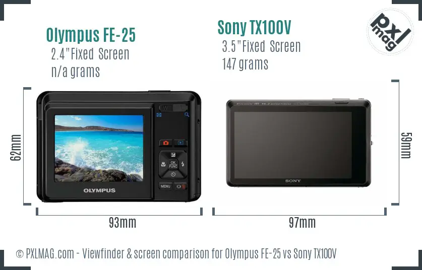 Olympus FE-25 vs Sony TX100V Screen and Viewfinder comparison