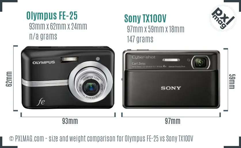 Olympus FE-25 vs Sony TX100V size comparison