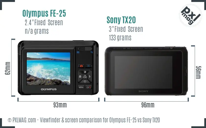 Olympus FE-25 vs Sony TX20 Screen and Viewfinder comparison