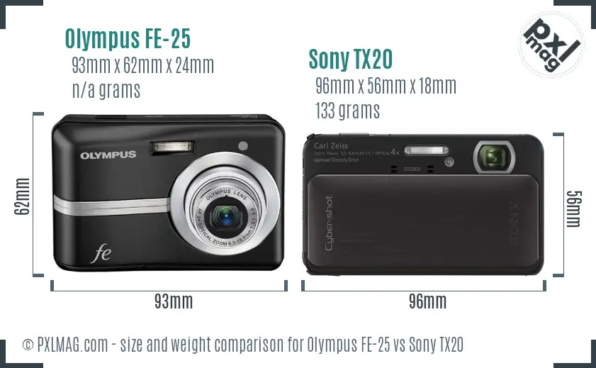 Olympus FE-25 vs Sony TX20 size comparison
