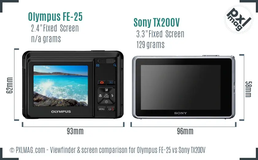 Olympus FE-25 vs Sony TX200V Screen and Viewfinder comparison