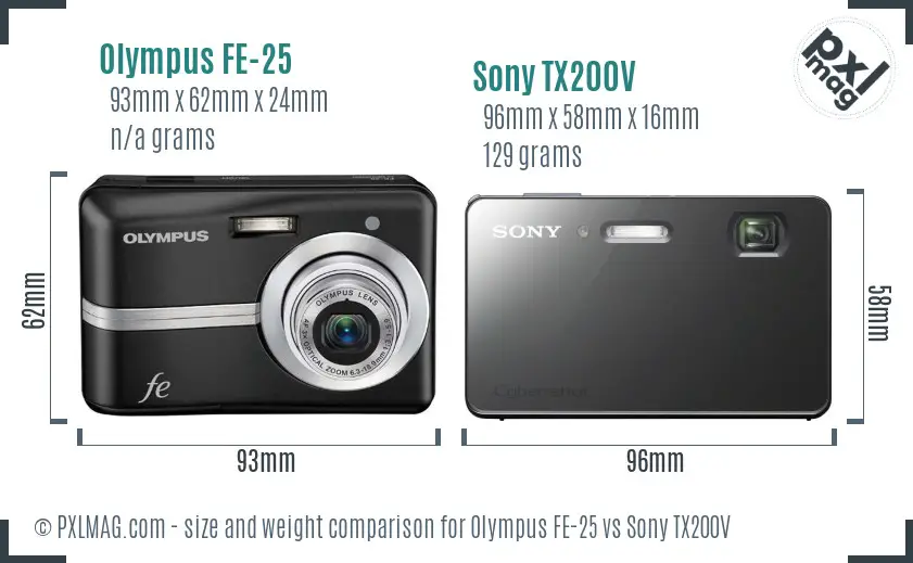 Olympus FE-25 vs Sony TX200V size comparison