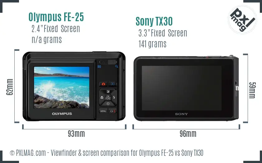 Olympus FE-25 vs Sony TX30 Screen and Viewfinder comparison