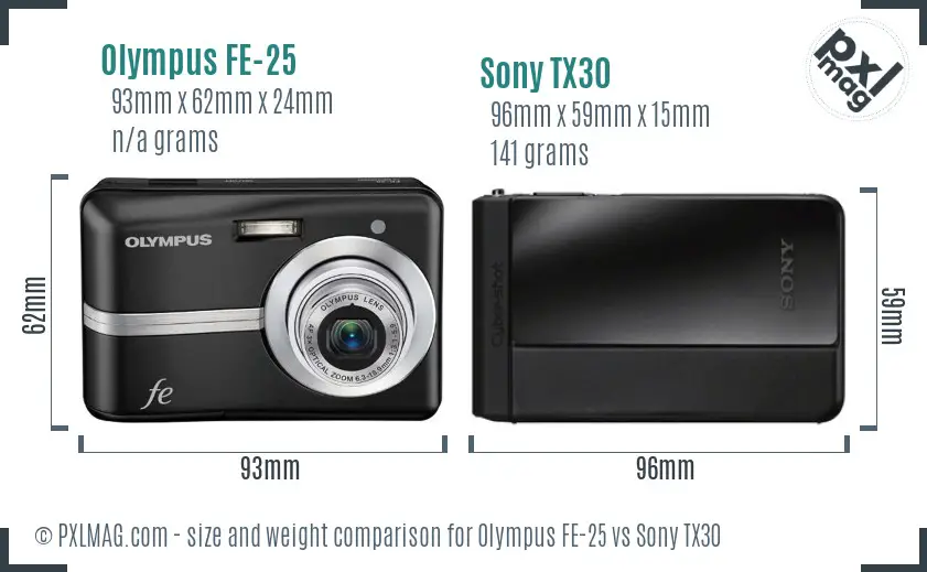 Olympus FE-25 vs Sony TX30 size comparison