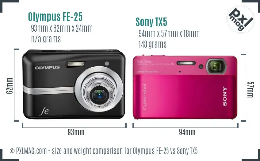 Olympus FE-25 vs Sony TX5 size comparison