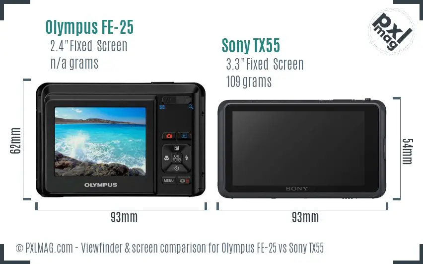 Olympus FE-25 vs Sony TX55 Screen and Viewfinder comparison
