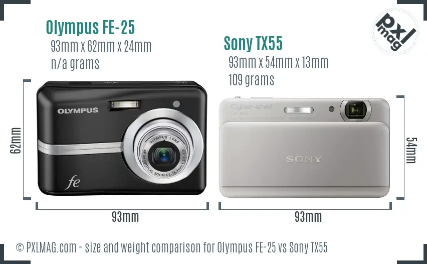 Olympus FE-25 vs Sony TX55 size comparison