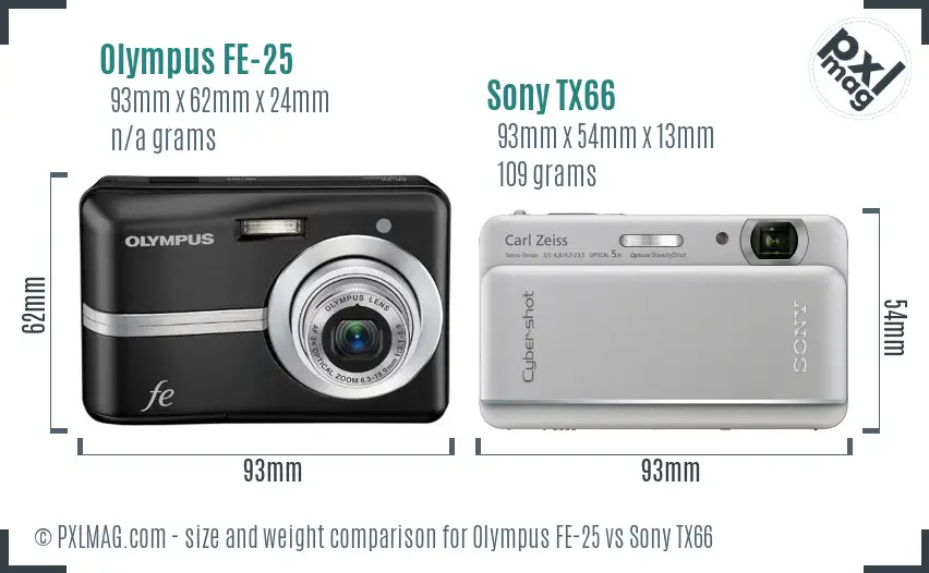 Olympus FE-25 vs Sony TX66 size comparison