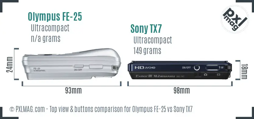Olympus FE-25 vs Sony TX7 top view buttons comparison Olympus FE-25 vs Sony TX7 top view buttons comparison