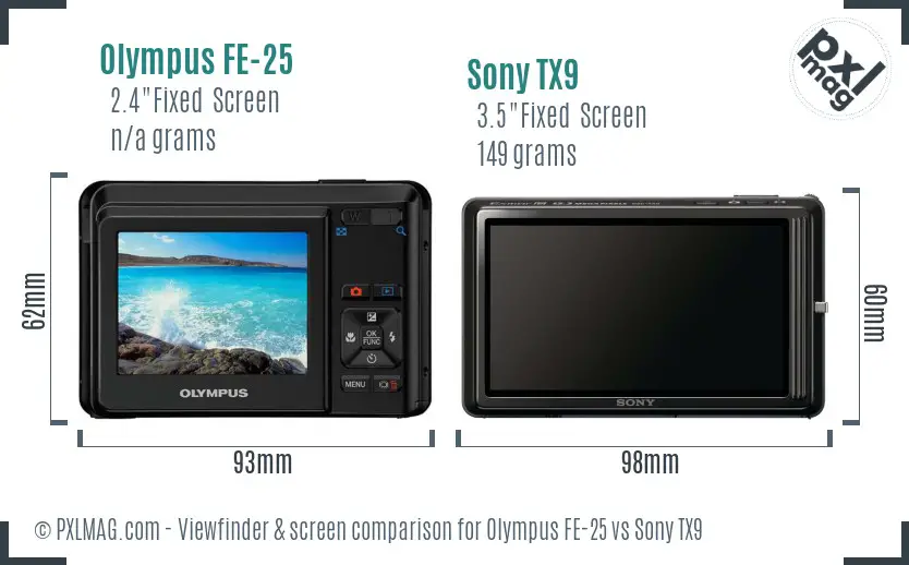 Olympus FE-25 vs Sony TX9 Screen and Viewfinder comparison