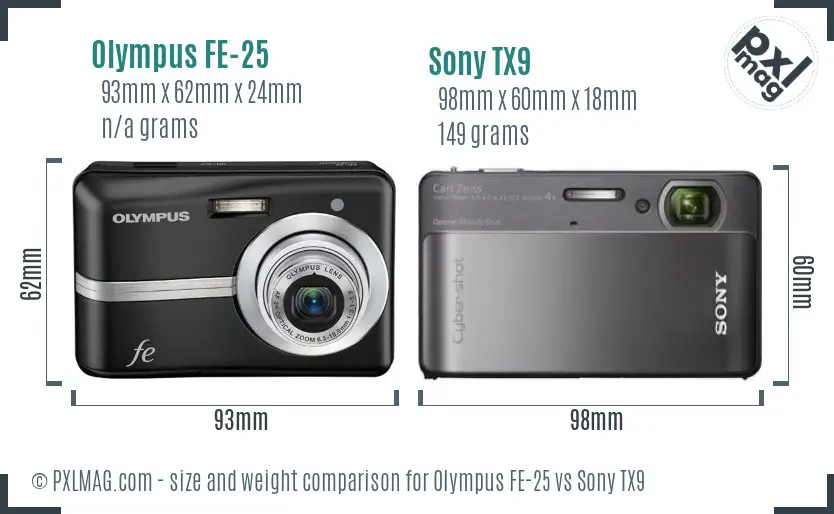 Olympus FE-25 vs Sony TX9 size comparison