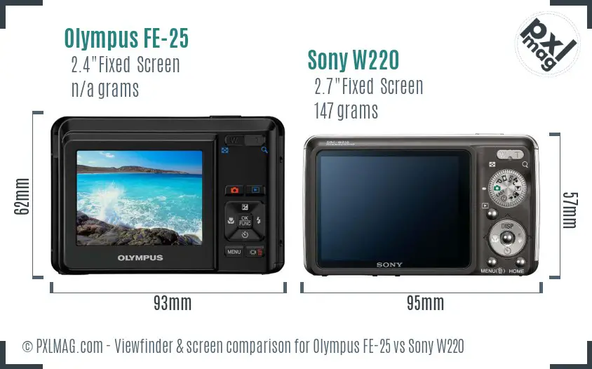 Olympus FE-25 vs Sony W220 Screen and Viewfinder comparison Olympus FE-25 vs Sony W220 Screen and Viewfinder comparison