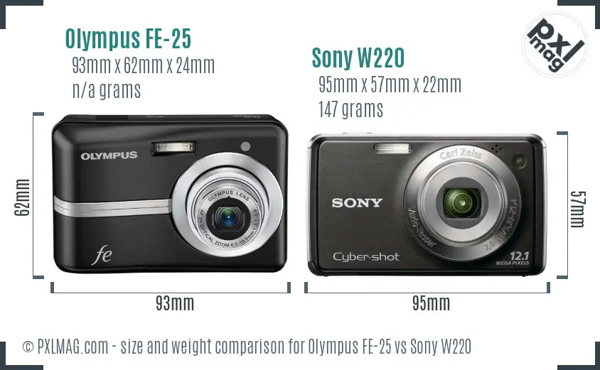 Olympus FE-25 vs Sony W220 size comparison Olympus FE-25 vs Sony W220 size comparison