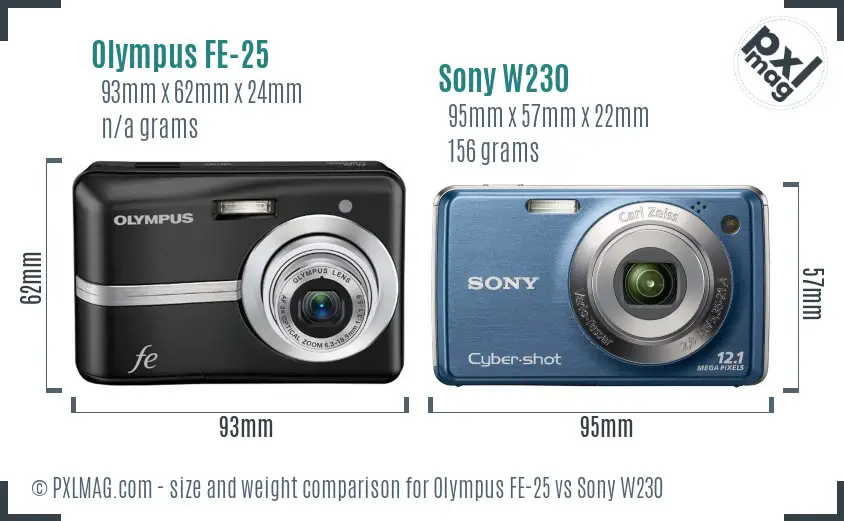 Olympus FE-25 vs Sony W230 size comparison