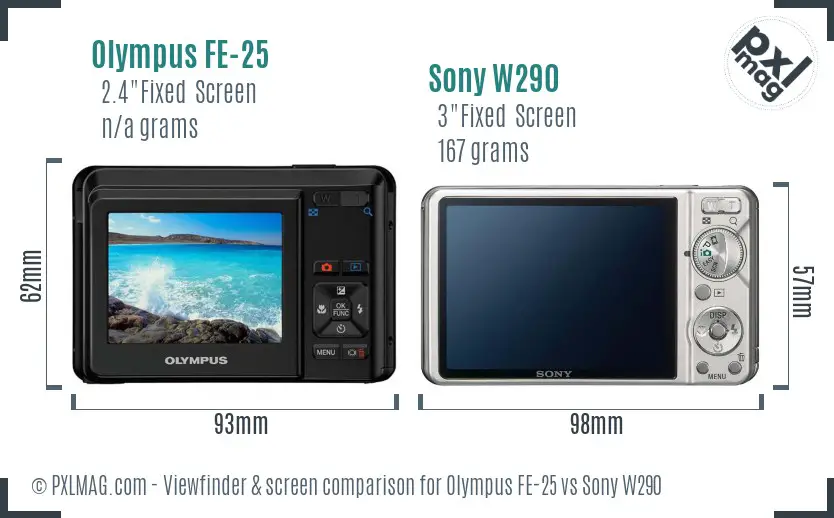 Olympus FE-25 vs Sony W290 Screen and Viewfinder comparison