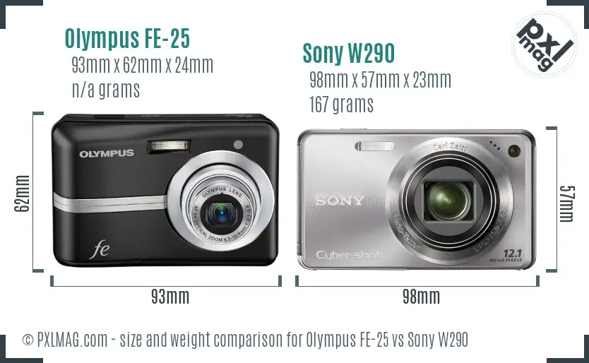 Olympus FE-25 vs Sony W290 size comparison