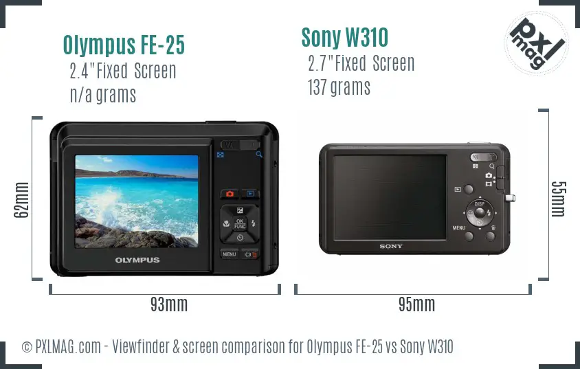 Olympus FE-25 vs Sony W310 Screen and Viewfinder comparison