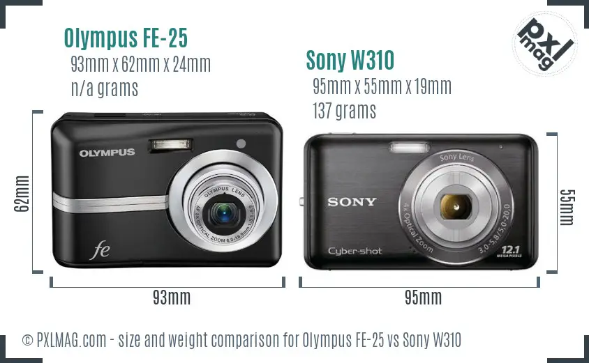 Olympus FE-25 vs Sony W310 size comparison