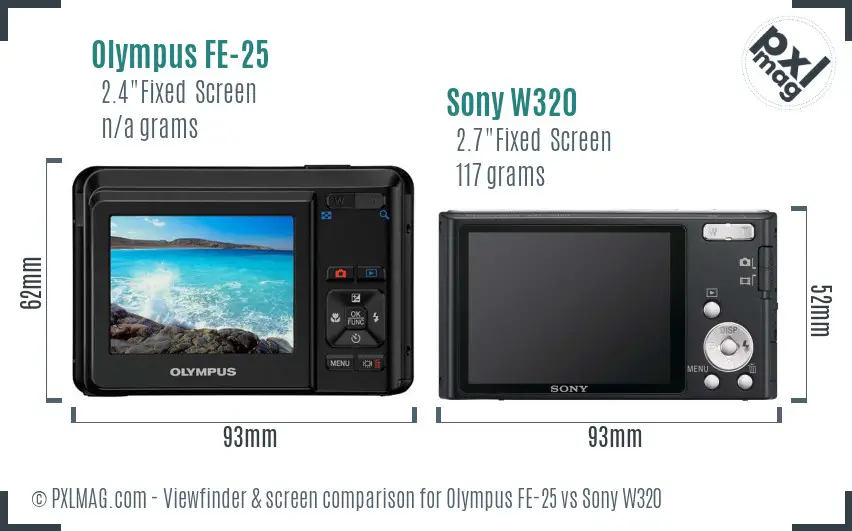 Olympus FE-25 vs Sony W320 Screen and Viewfinder comparison Olympus FE-25 vs Sony W320 Screen and Viewfinder comparison