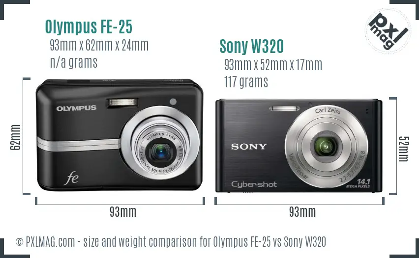 Olympus FE-25 vs Sony W320 size comparison Olympus FE-25 vs Sony W320 size comparison