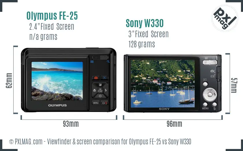 Olympus FE-25 vs Sony W330 Screen and Viewfinder comparison Olympus FE-25 vs Sony W330 Screen and Viewfinder comparison