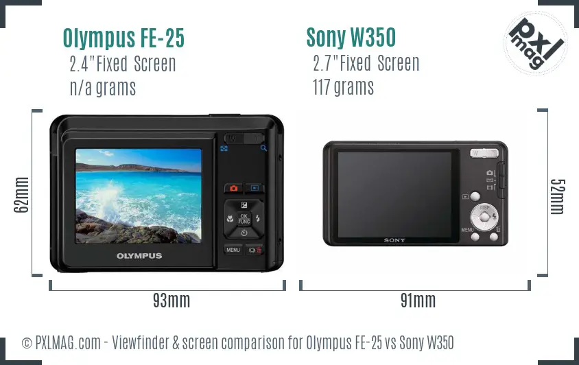 Olympus FE-25 vs Sony W350 Screen and Viewfinder comparison