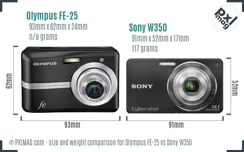 Olympus FE-25 vs Sony W350 size comparison