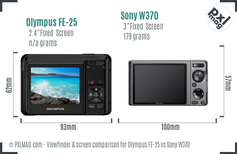 Olympus FE-25 vs Sony W370 Screen and Viewfinder comparison