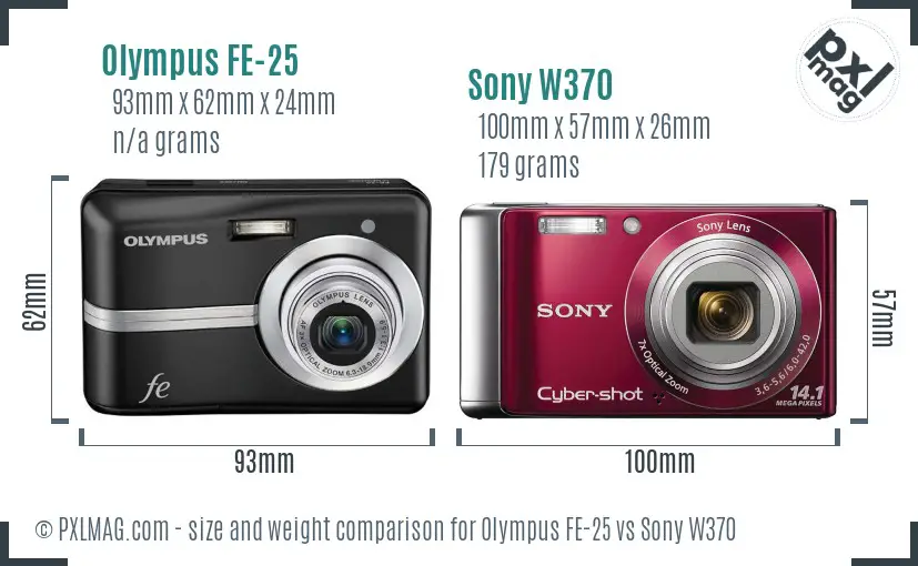 Olympus FE-25 vs Sony W370 size comparison