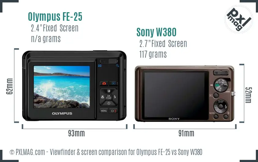 Olympus FE-25 vs Sony W380 Screen and Viewfinder comparison Olympus FE-25 vs Sony W380 Screen and Viewfinder comparison