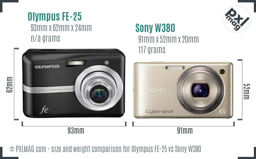 Olympus FE-25 vs Sony W380 size comparison Olympus FE-25 vs Sony W380 size comparison