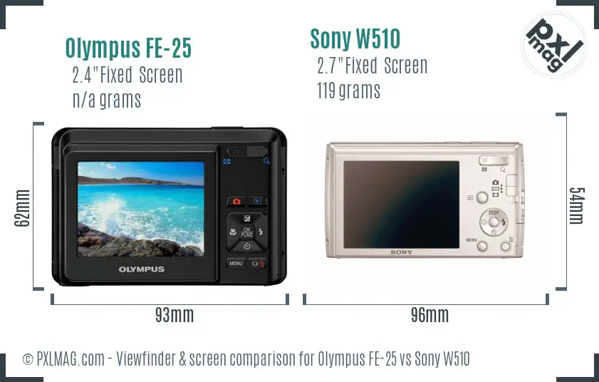 Olympus FE-25 vs Sony W510 Screen and Viewfinder comparison