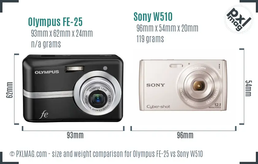 Olympus FE-25 vs Sony W510 size comparison