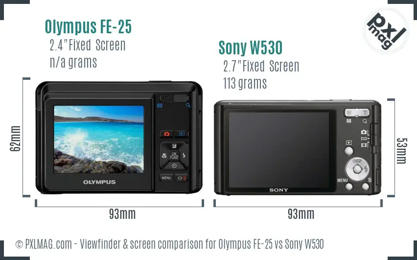 Olympus FE-25 vs Sony W530 Screen and Viewfinder comparison