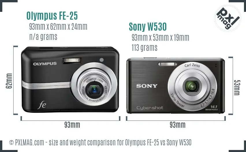 Olympus FE-25 vs Sony W530 size comparison