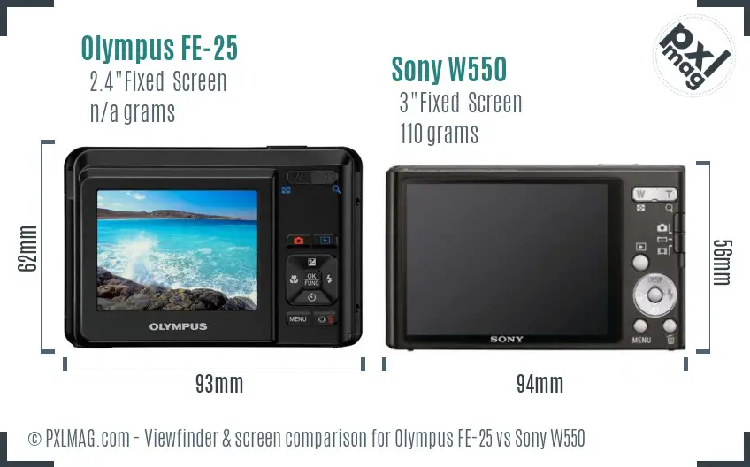 Olympus FE-25 vs Sony W550 Screen and Viewfinder comparison