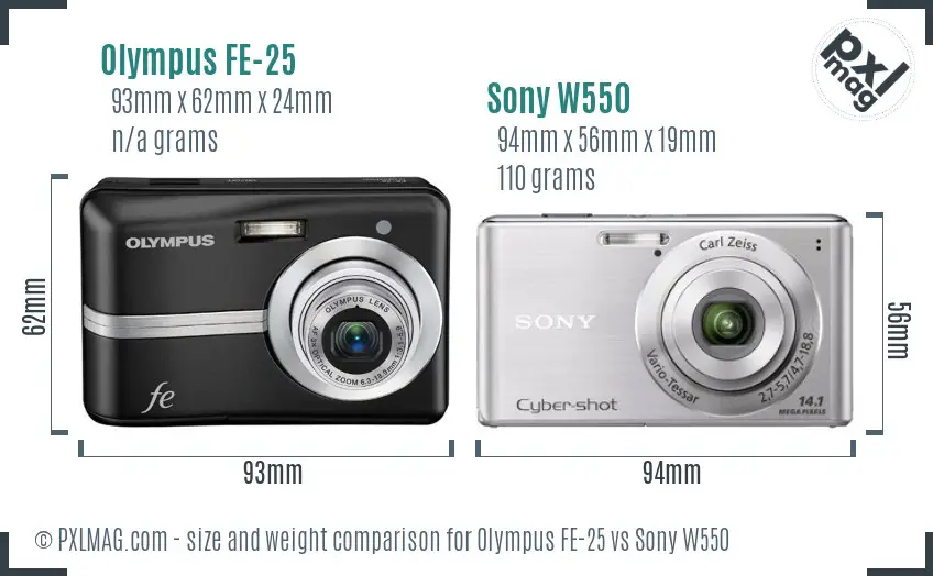 Olympus FE-25 vs Sony W550 size comparison