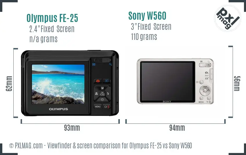 Olympus FE-25 vs Sony W560 Screen and Viewfinder comparison Olympus FE-25 vs Sony W560 Screen and Viewfinder comparison