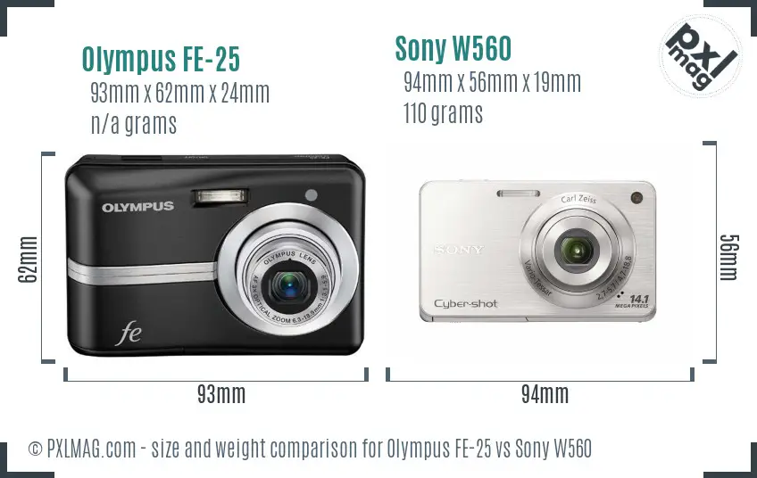 Olympus FE-25 vs Sony W560 size comparison Olympus FE-25 vs Sony W560 size comparison