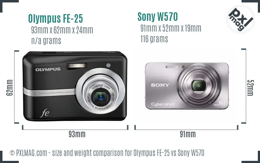 Olympus FE-25 vs Sony W570 size comparison
