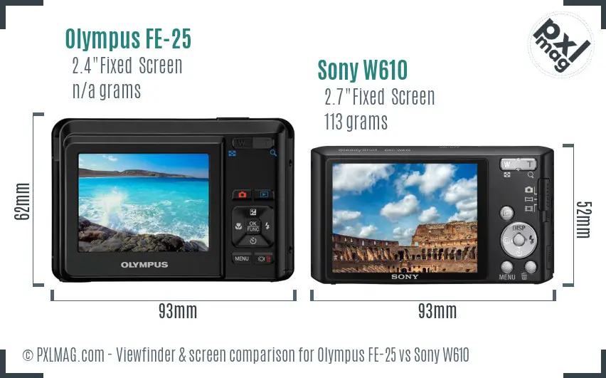 Olympus FE-25 vs Sony W610 Screen and Viewfinder comparison